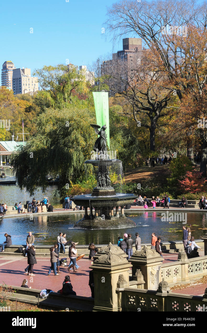 New York City, Manhattan, Central Park, Angel of the Waters Fountain,  Bethesda Terrace Solid-Faced Canvas Print