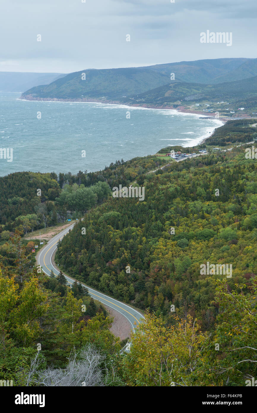 Aerial view of Pleasant Bay along Cabot Trail on Cape Breton Island