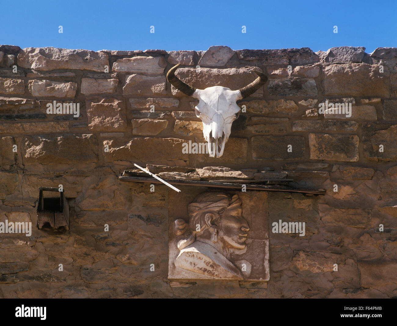 USA, Arizona, Decorated Stone Wall Stock Photo