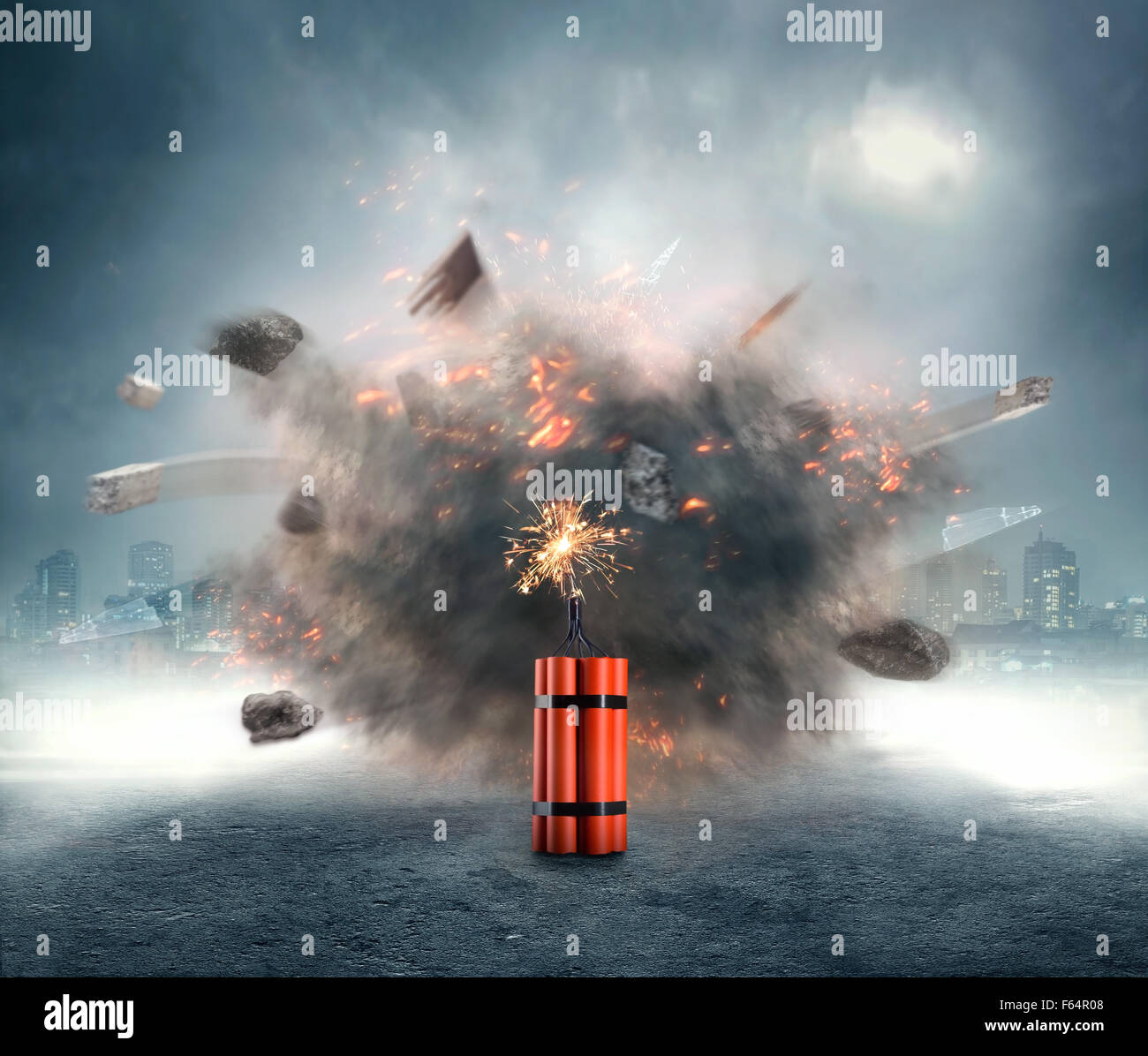 Dangerous dynamite exploding in the urban area Stock Photo - Alamy