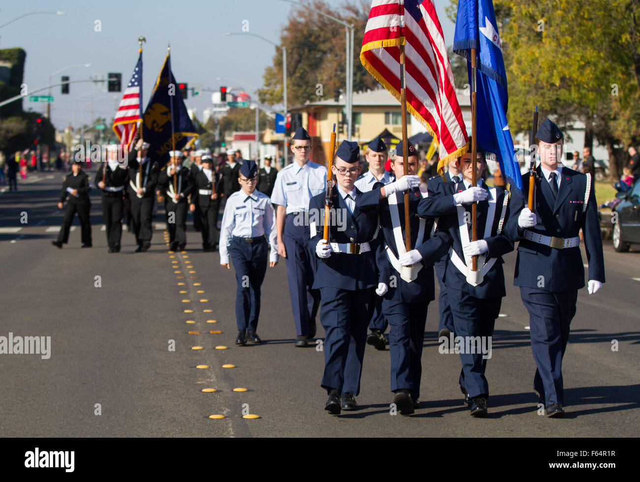 Modesto, CA, USA. 11th Nov, 2015. Members of the Air Force JROTC walk