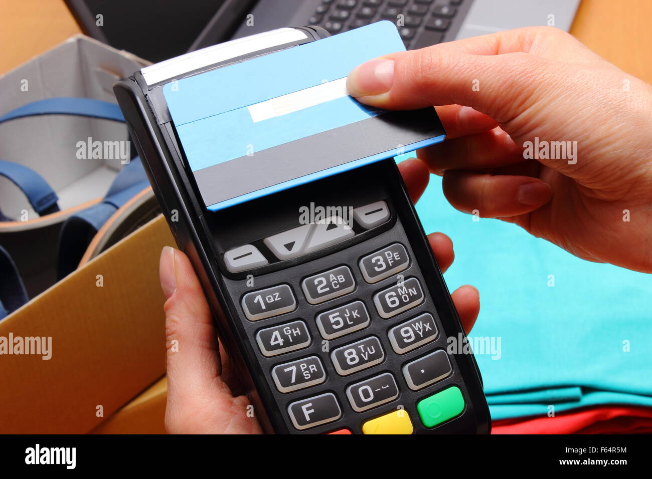 Use Payment Terminal And Contactless Credit Card With Nfc Technology For Paying For Purchases In Store Credit Card Reader Stock Photo Alamy