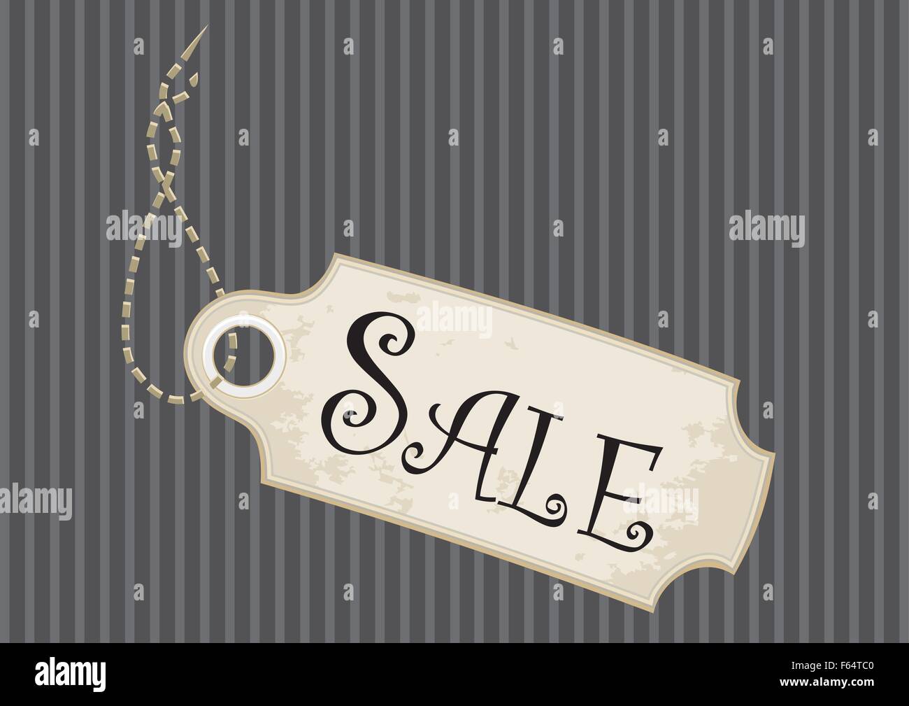 Sale tag or swing ticket in a fancy design over pinstripe background