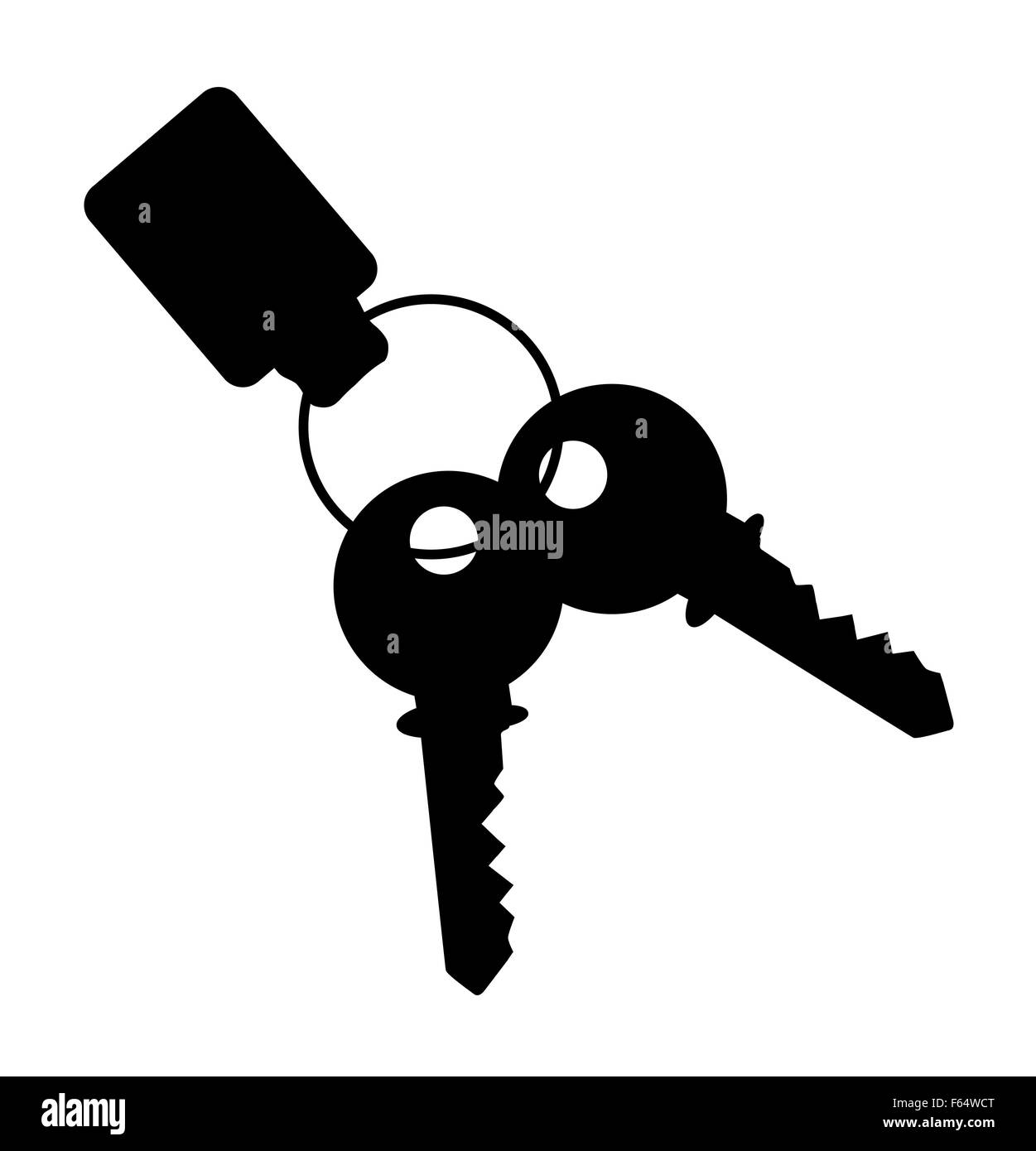 Two house keys with ring and fob isolated on a white background Stock