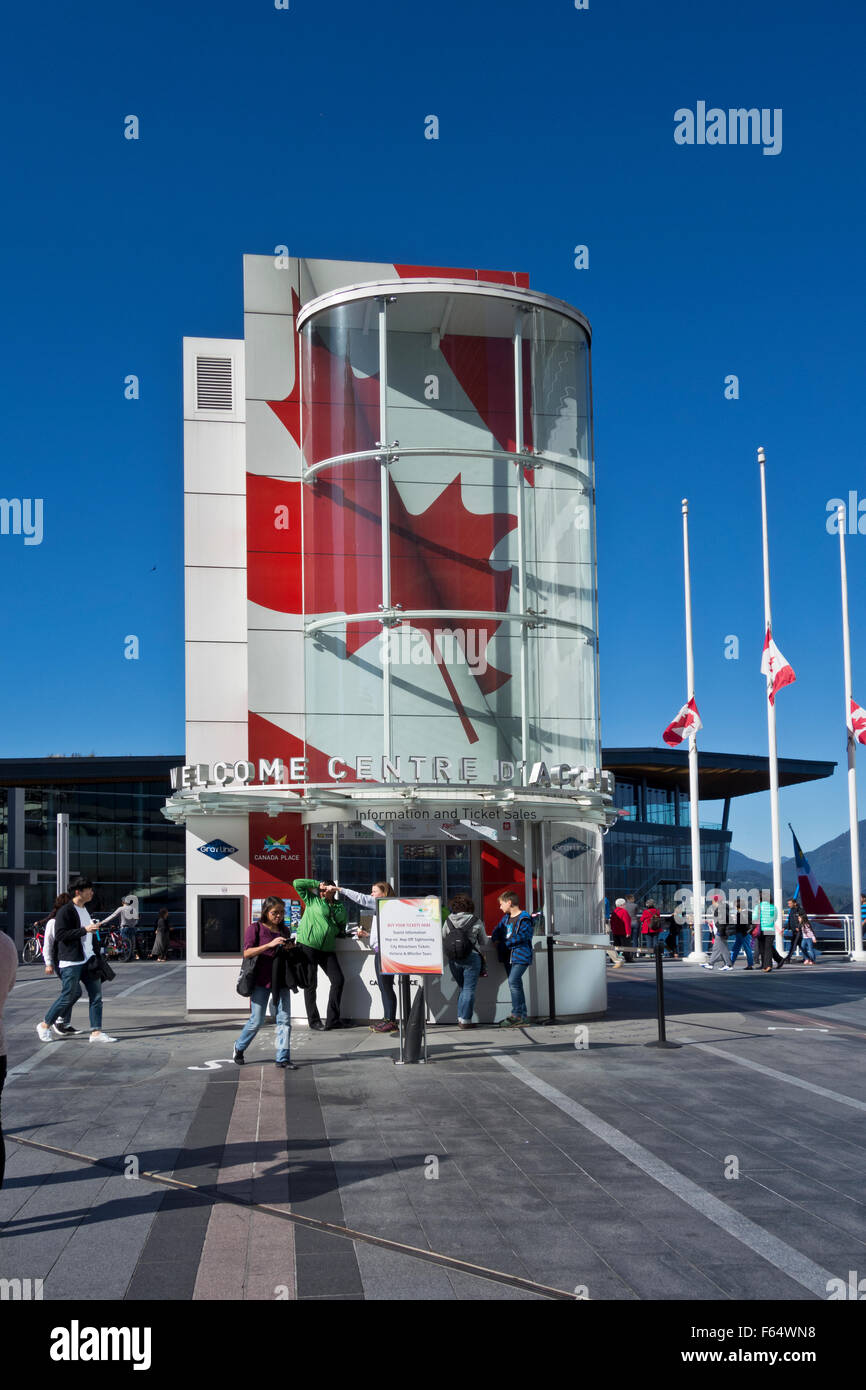 Tourist booth for sightseeing tickets and information at Canada Place in Vancouver, BC, Canada Stock Photo