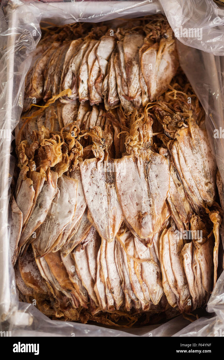 traditional asian sun dried squid in kep market cambodia Stock Photo