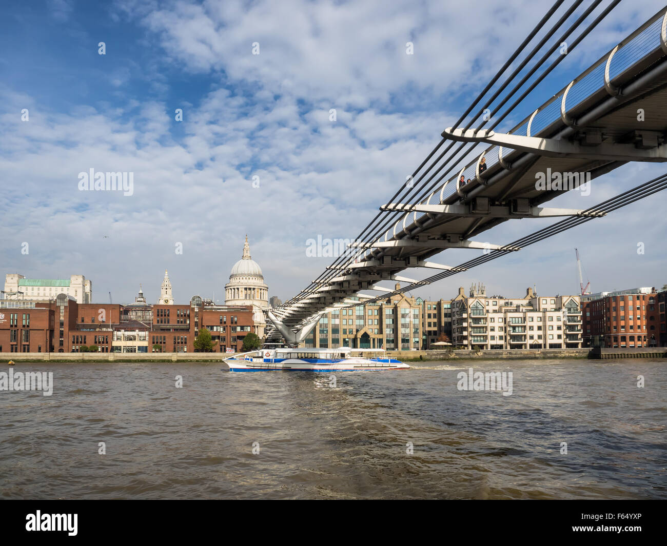 London skyline with Millennium bridge seen from Thames Stock Photo
