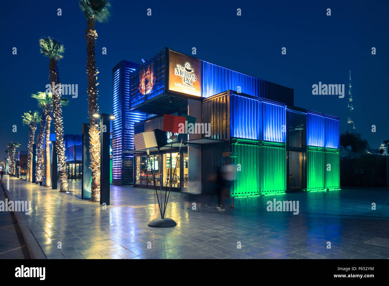 New Boxpark retail development containing shops, cafes and restaurants in Dubai United Arab