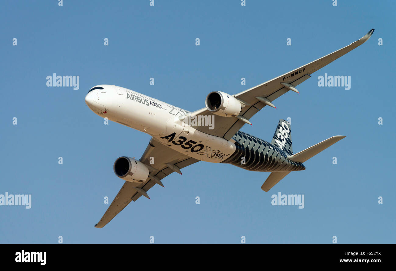 Airbus A350 XWB on display at Dubai Airshow in November 2015 Dubai United Arab Emirates Stock Photo