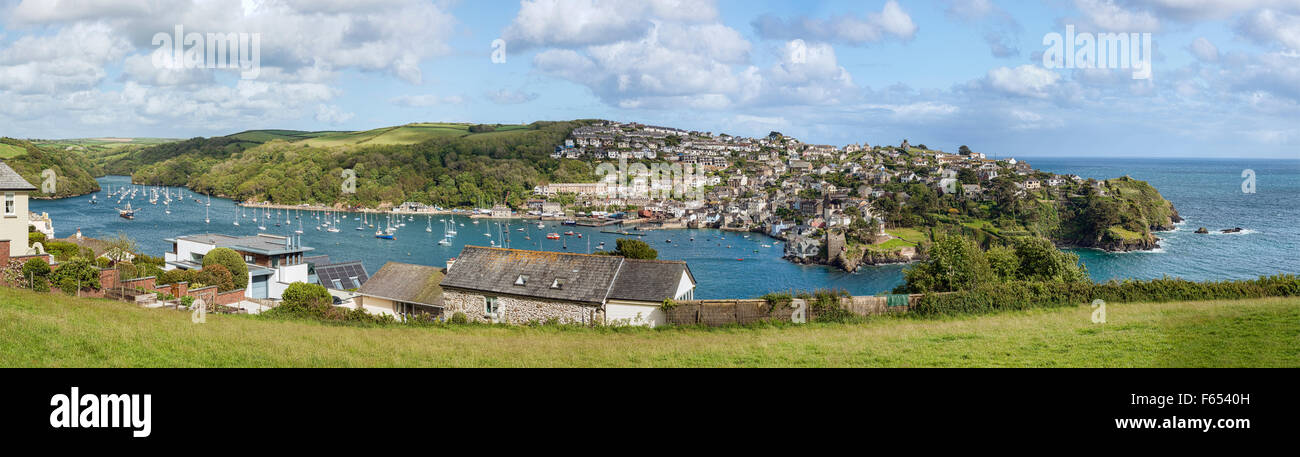 Scenic view from Fowey across the River Fowey at coastal town Polruan, Cornwall, England, UK Stock Photo