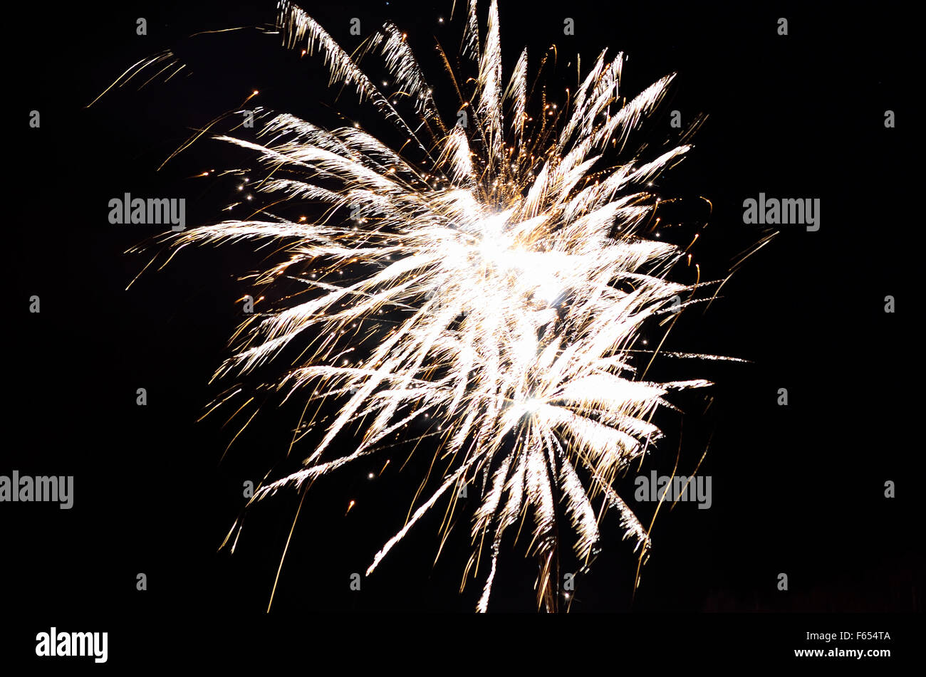 beautiful fireworks on winter night sky in the arctic circle, northern Norway on new years eve of the year 2014 Stock Photo