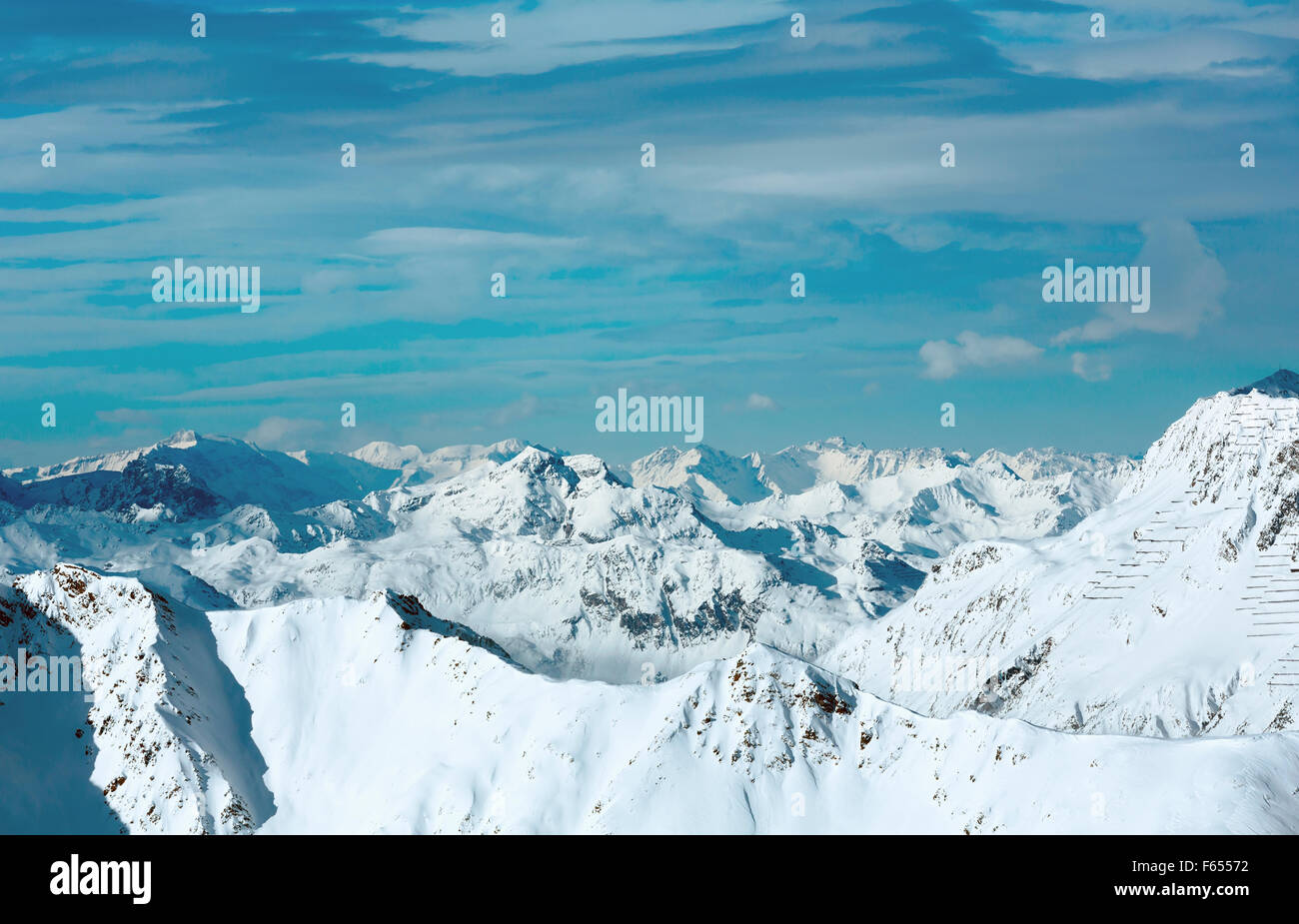 Morning winter Silvretta Alps mountain top landscape (Tyrol, Austria ...