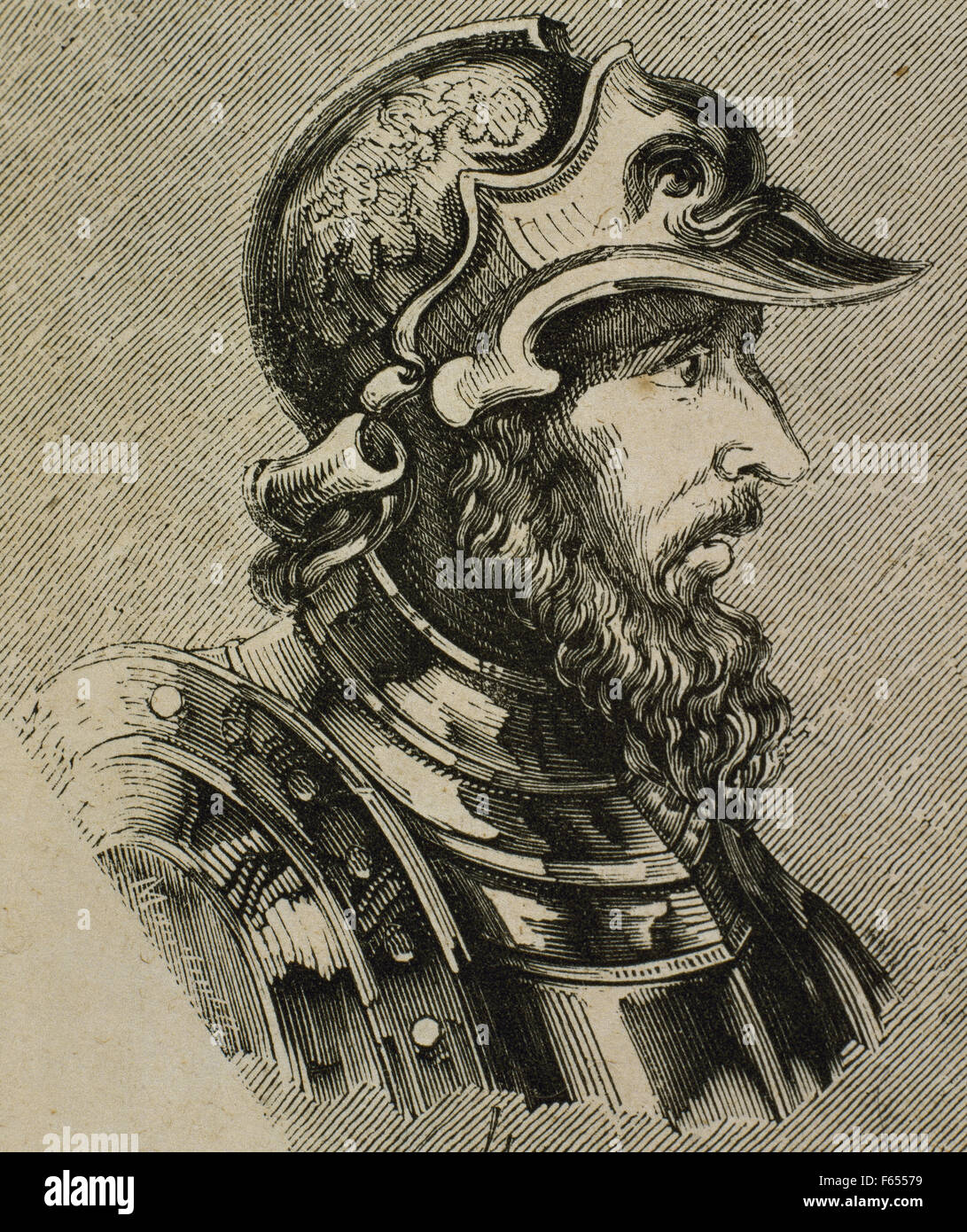 Theodoric I. Visigothic king (418-451). Walia successor. Portrait. Engraving. Stock Photo
