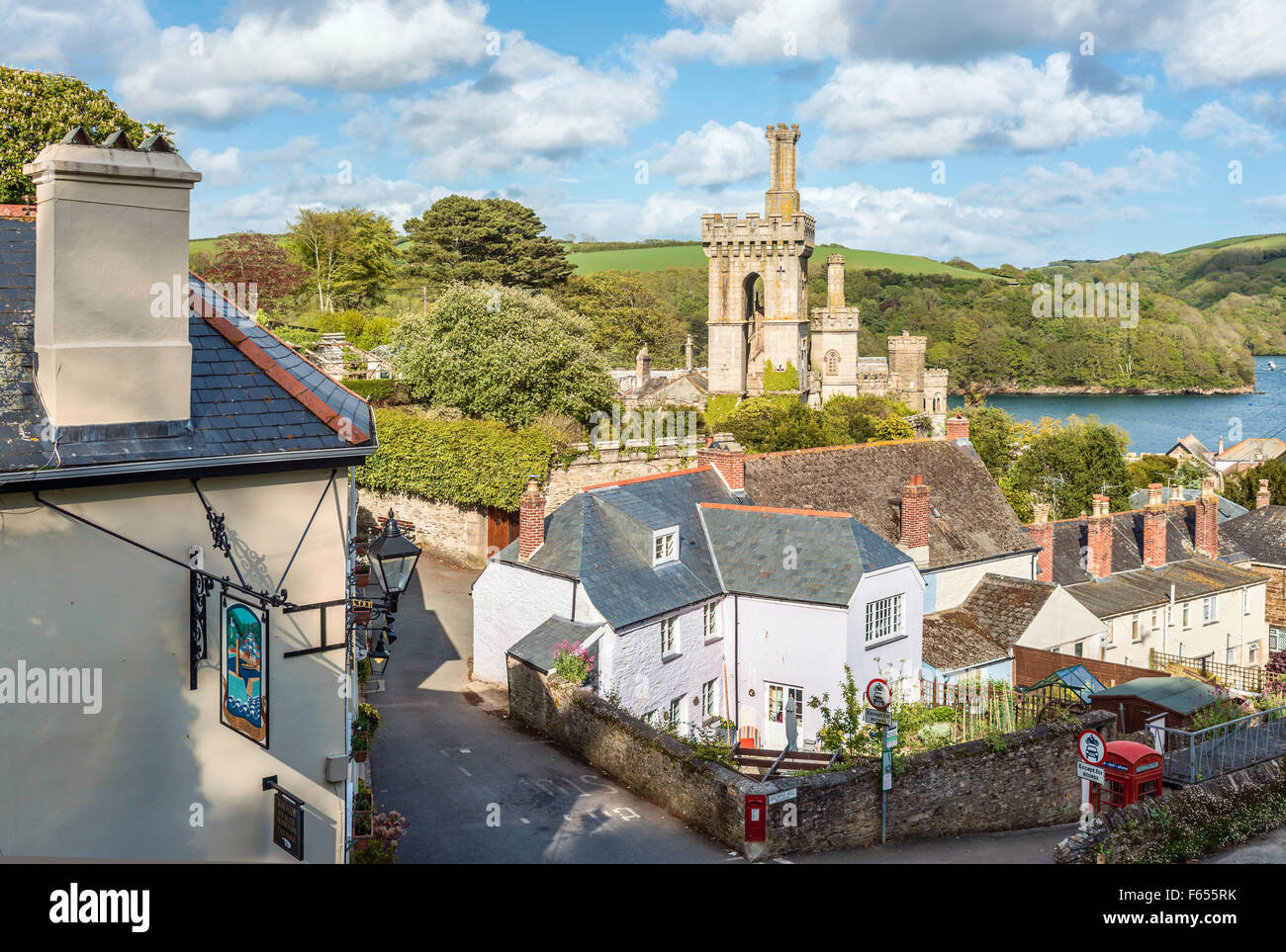 Scenic view over the old town of Fowey, Cornwall, England, UK Stock Photo