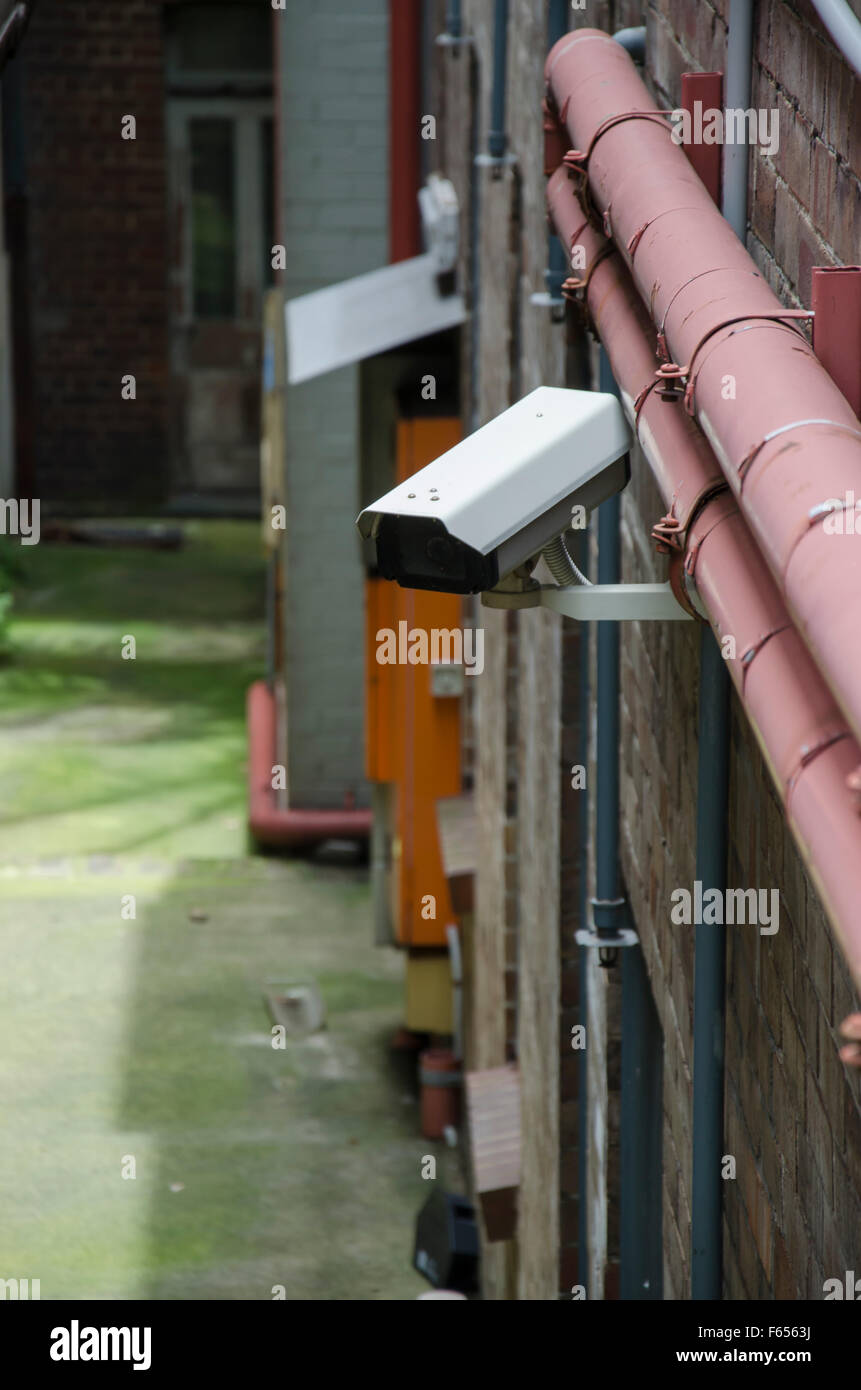 Surveillance or security CCTV cameras mounted on an outside wall in an