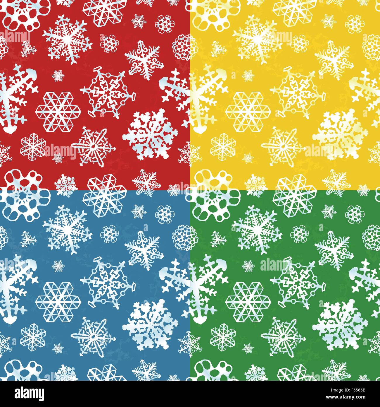 Set of four colour modern winter seamless patterns with snowflakes ...
