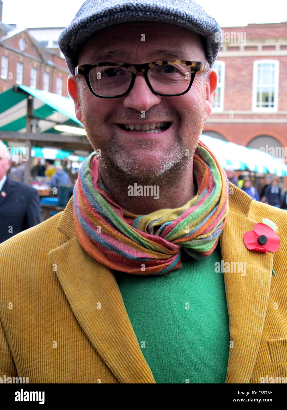 CHESTERFIELD, DERBYSHIRE, UK. OCTOBER 29, 2015. Portrait of antiques celebrity David Harper at an antiques market at Chesterfiel Stock Photo