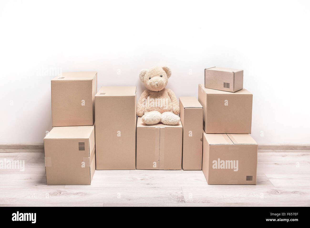 Moving boxes on the floor Stock Photo Alamy