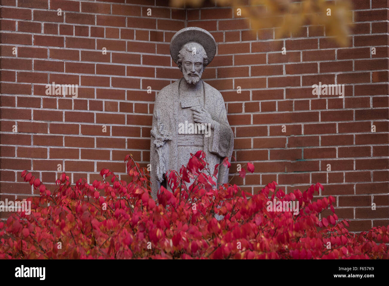 Statue of St. Joseph in the grounds of St. Francis if Assisi in St. Lambert Stock Photo