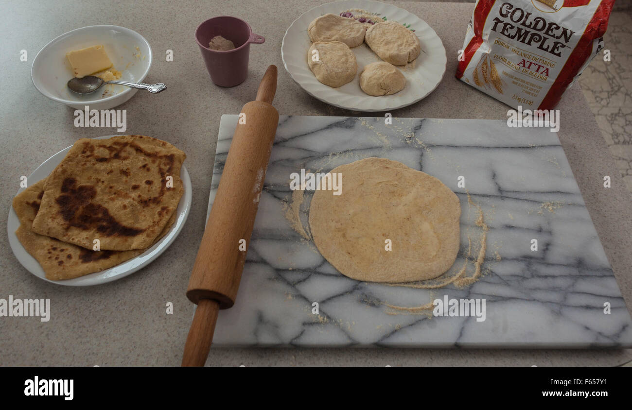 Set up for making Indian Chapatis Stock Photo