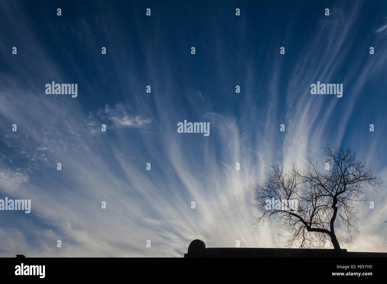 Formation of cirrus clouds in a Montreal sky Stock Photo