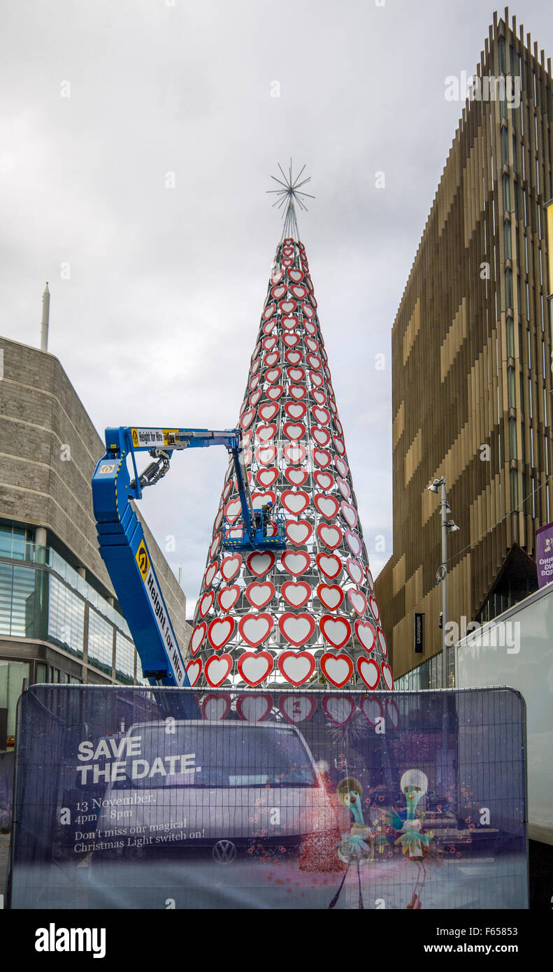 UK's tallest Christmas tree being constructed at Liverpool One shopping