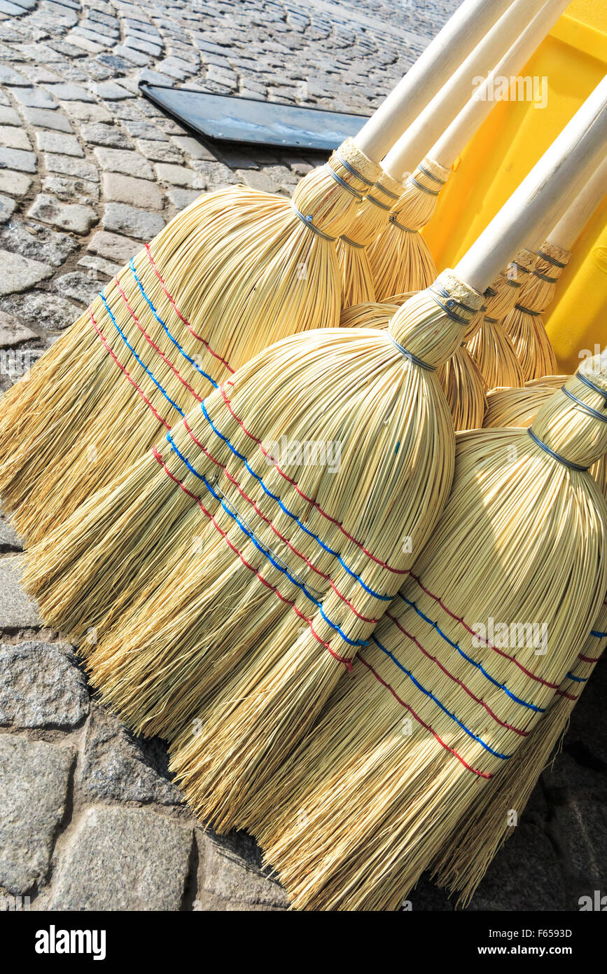 New straw broom Stock Photo