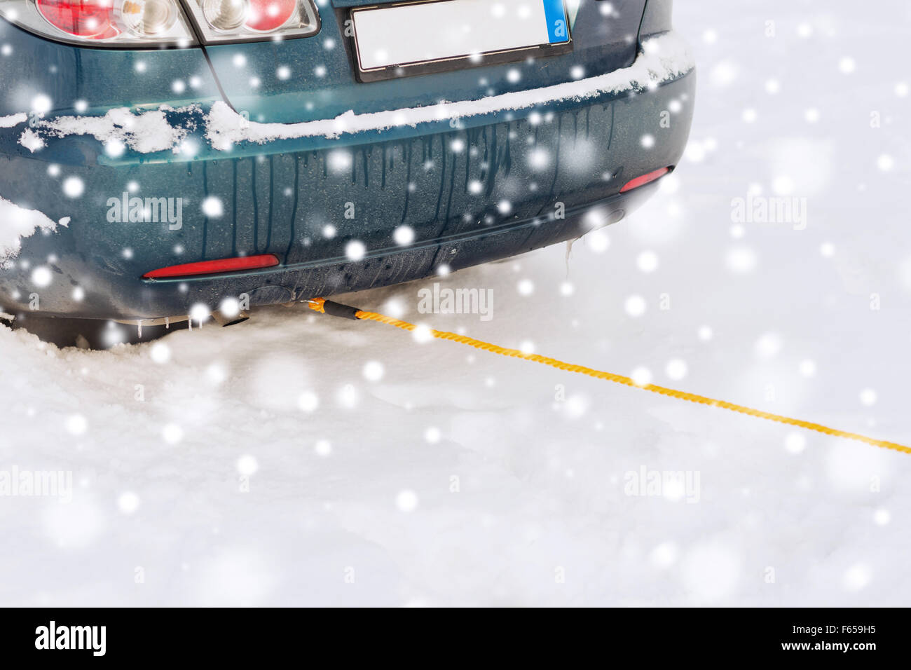 closeup of towed car with towing rope Stock Photo Alamy