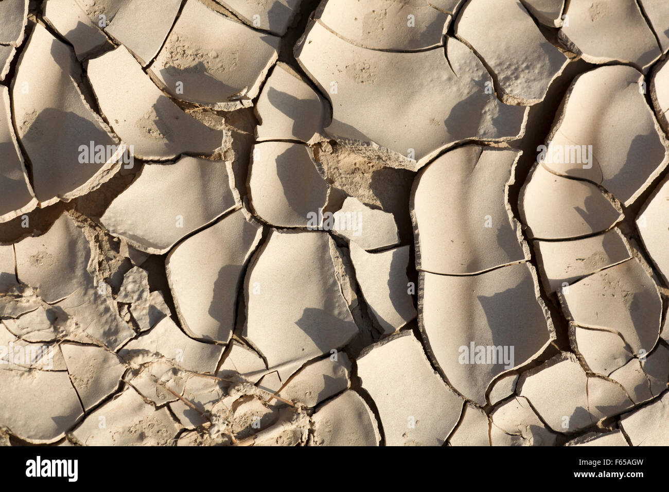 environmental concept, Water shortage and drought Dry cracked mud photographed in the Negev Desert, Israel Stock Photo