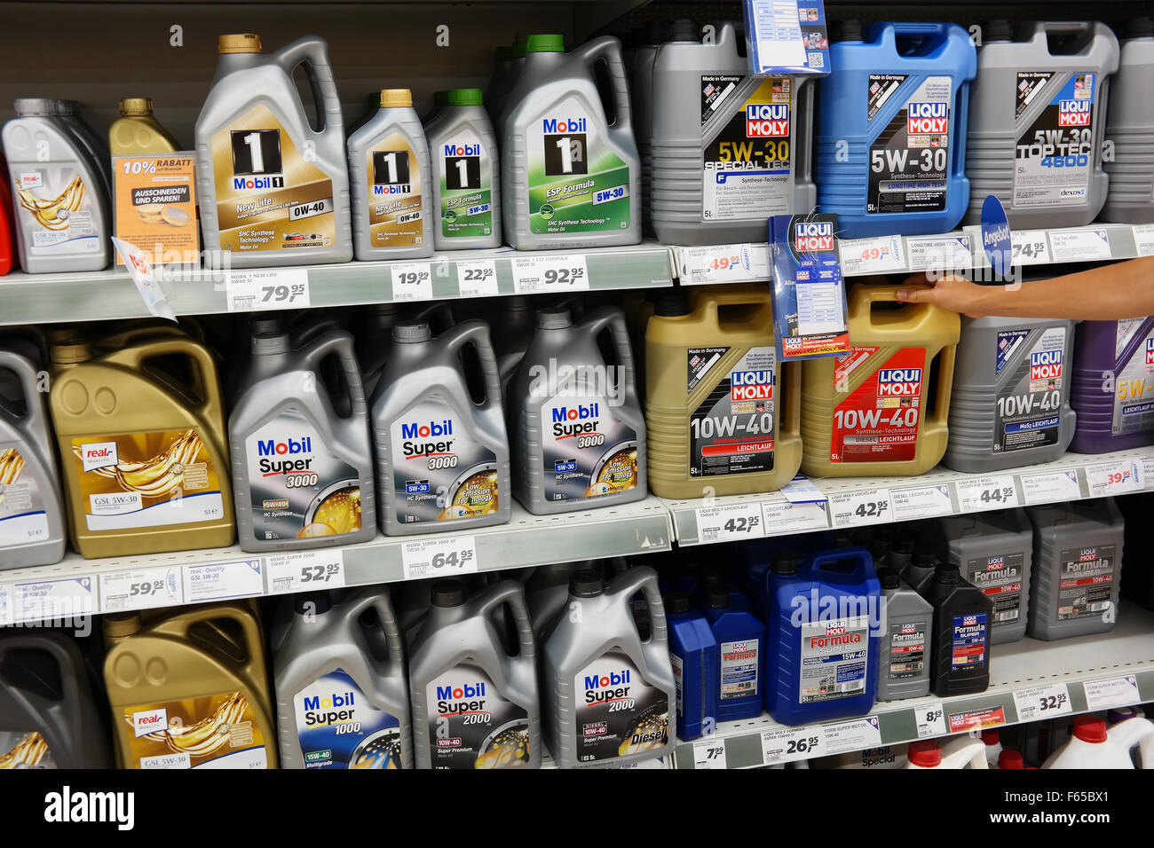 Engine Lubricant shelf in Hypermarket Stock Photo Alamy