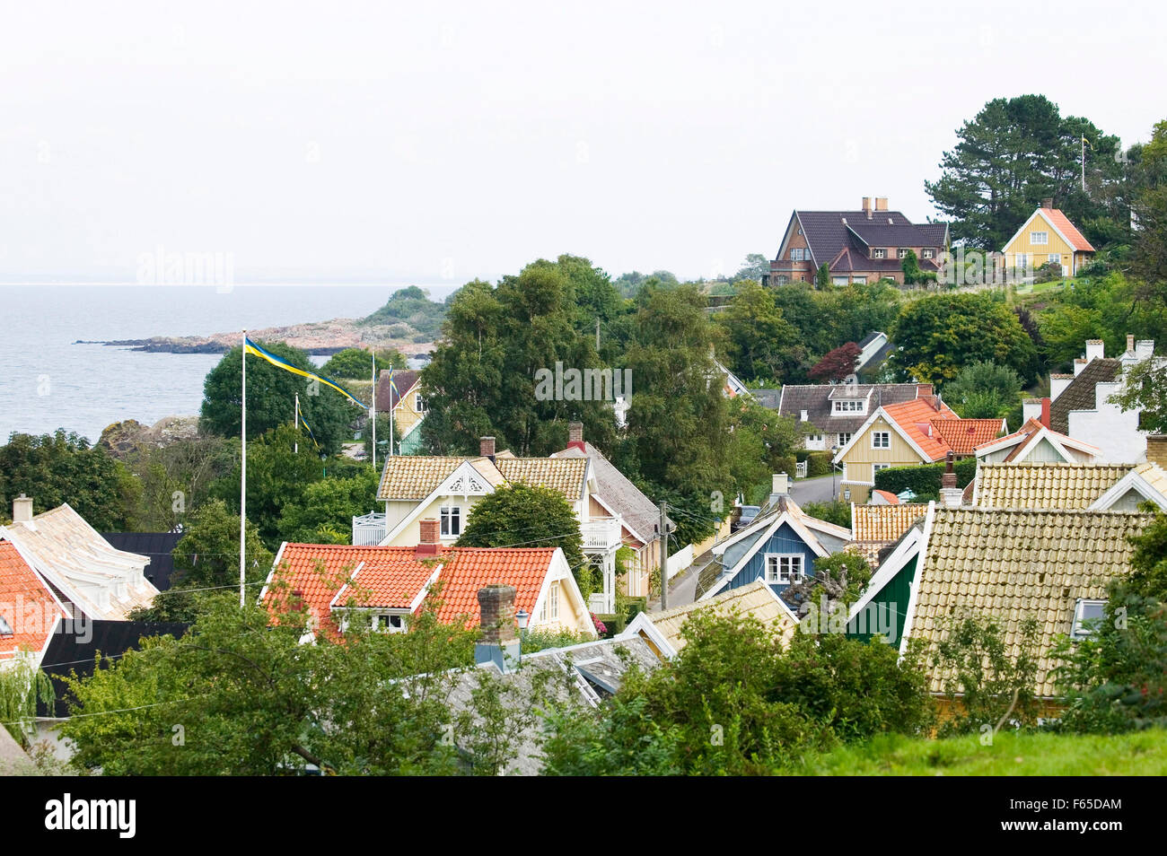 View of houses along Arild coast in Oresund, Sweden Stock Photo - Alamy