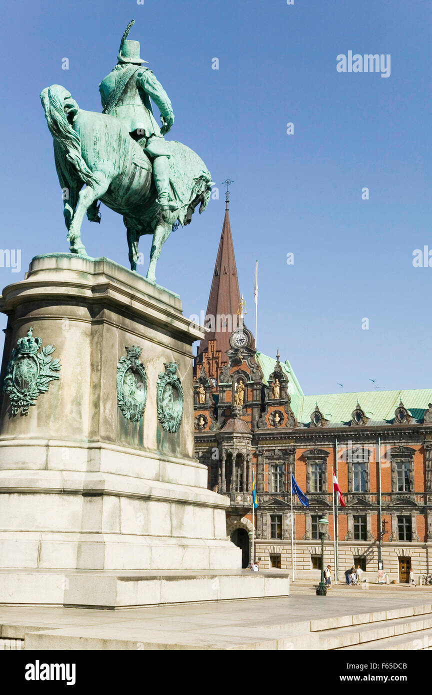 Statue of King Charles Gustavus X in front of Town Hall in Malmo, Sweden Stock Photo