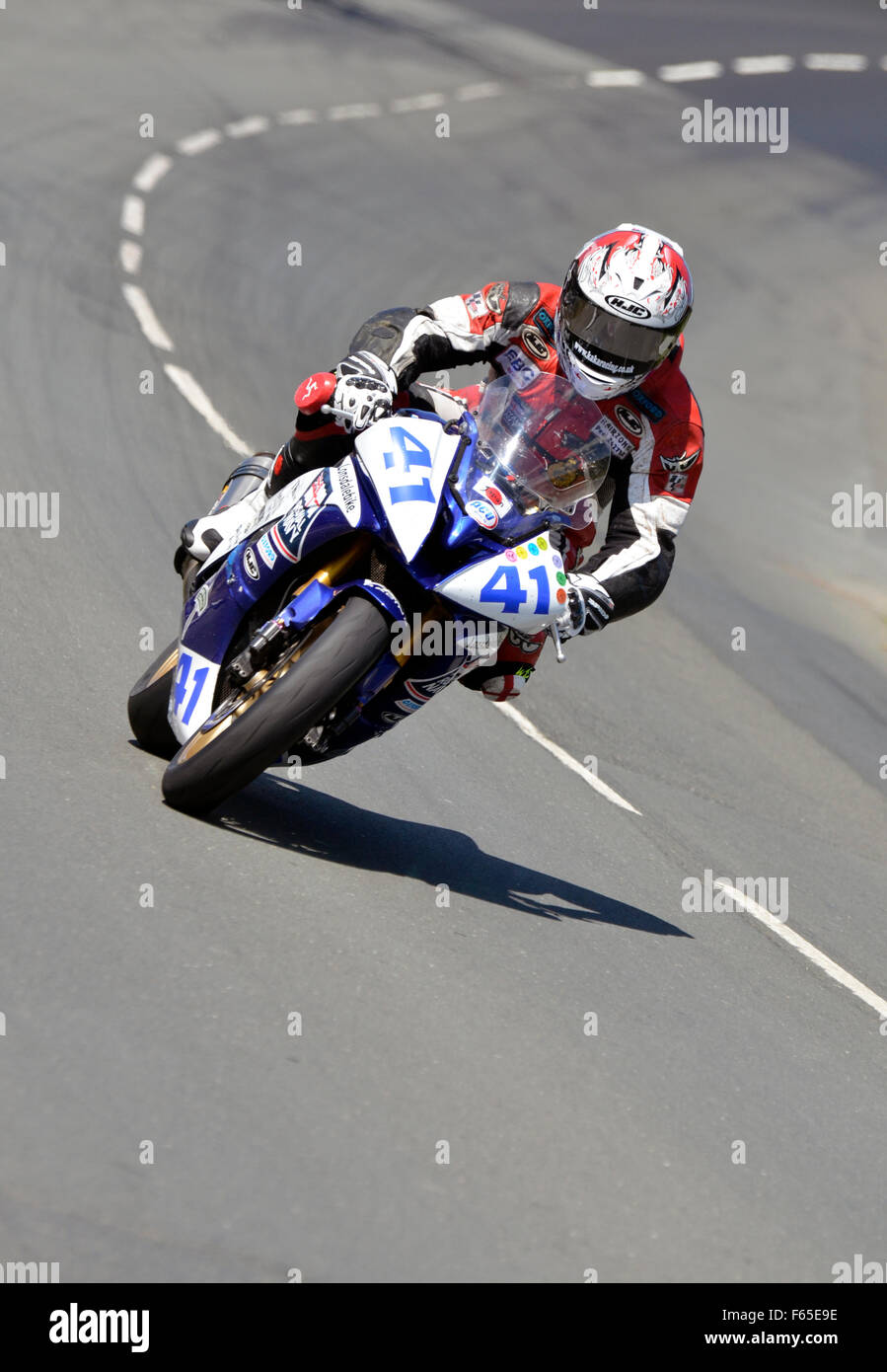 motorcylist isle of man tt raceing Stock Photo