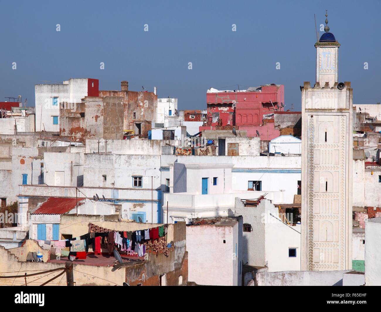 A view of Larache with typical blueandwhite houses, Morocco Stock