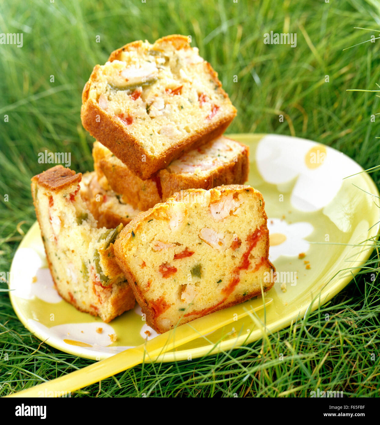 shrimp  and  green and red pepper cake ( topic : in the open air) Stock Photo