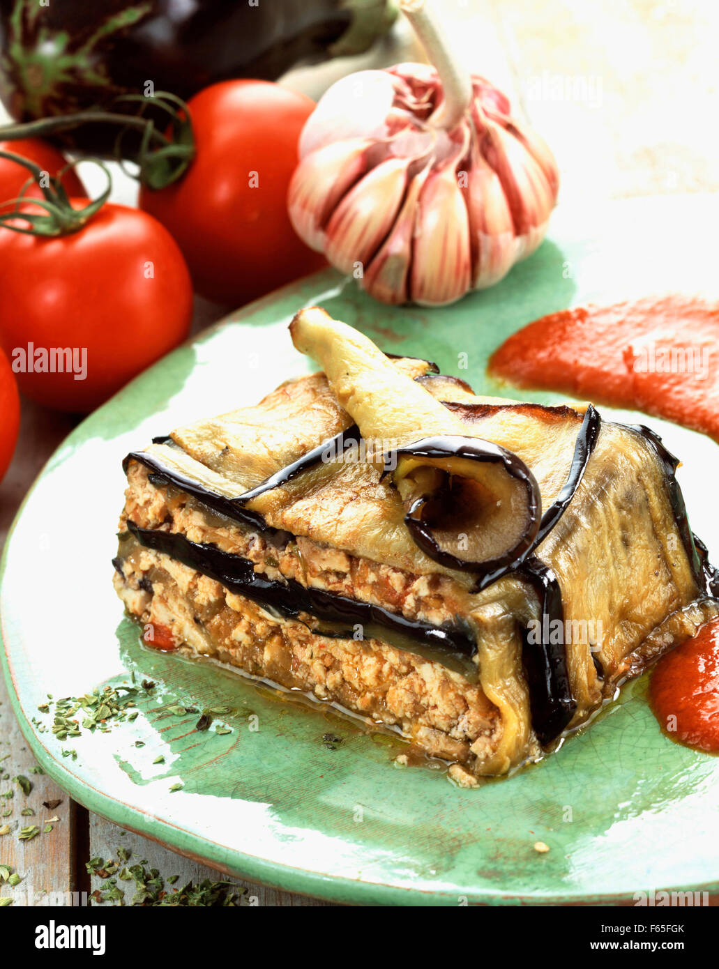 Smoked tofu Moussaka Stock Photo - Alamy