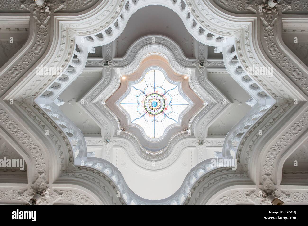 A view of the dome window in the Museum of Applied Arts in Budapest – the building was constructed in the Hungarian art nouveau Stock Photo