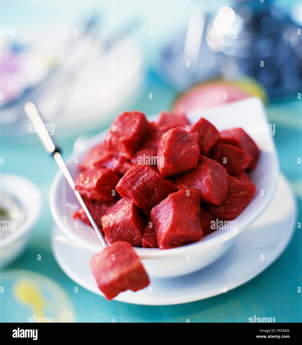 Raw beef for fondue bourguignonne Stock Photo Alamy