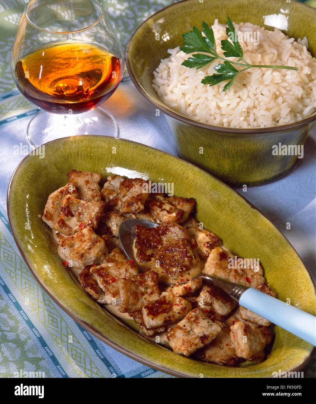 Veal escalopes with Cognac sauce Stock Photo Alamy