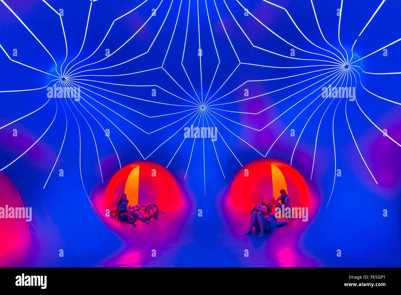 Visitors in the Luminarium, a walk-in air and light sculpture at the Sziget Festival, Budapest, Hungary Stock Photo
