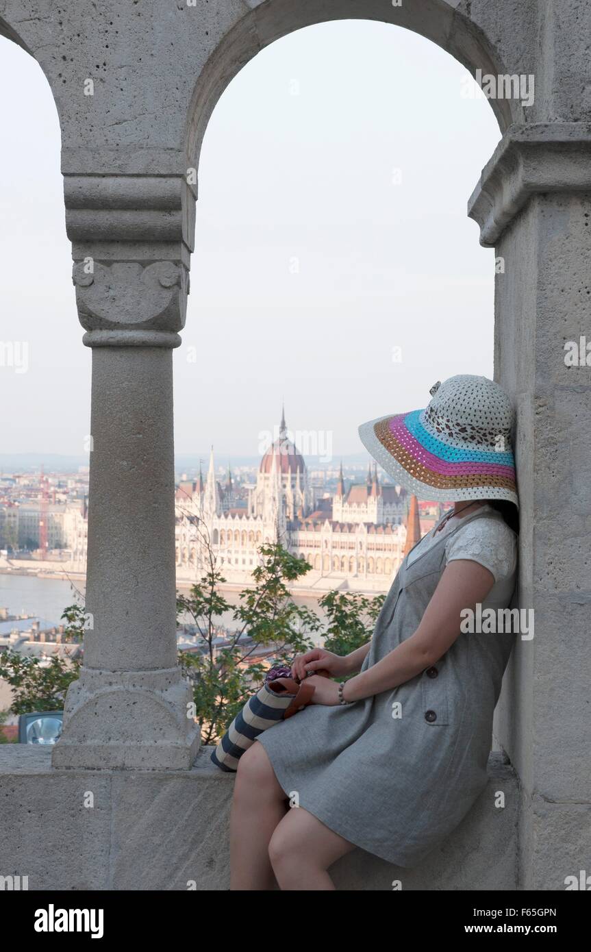 A view from the Fisherman's Bastion of the parliament building, Budapest, Hungary Stock Photo