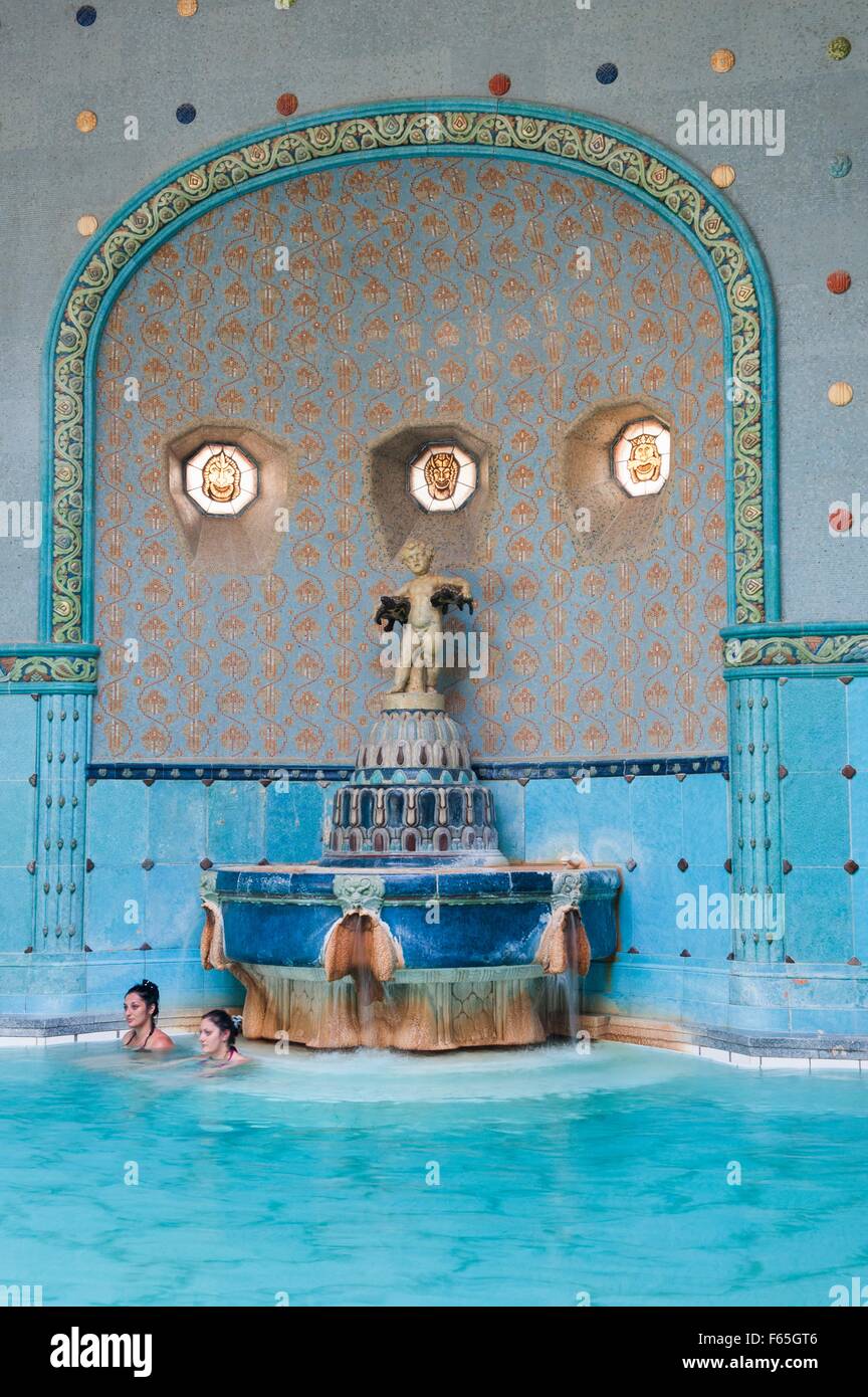 Pool with a statue in the Gellért Baths, Budapest, Hungary Stock Photo