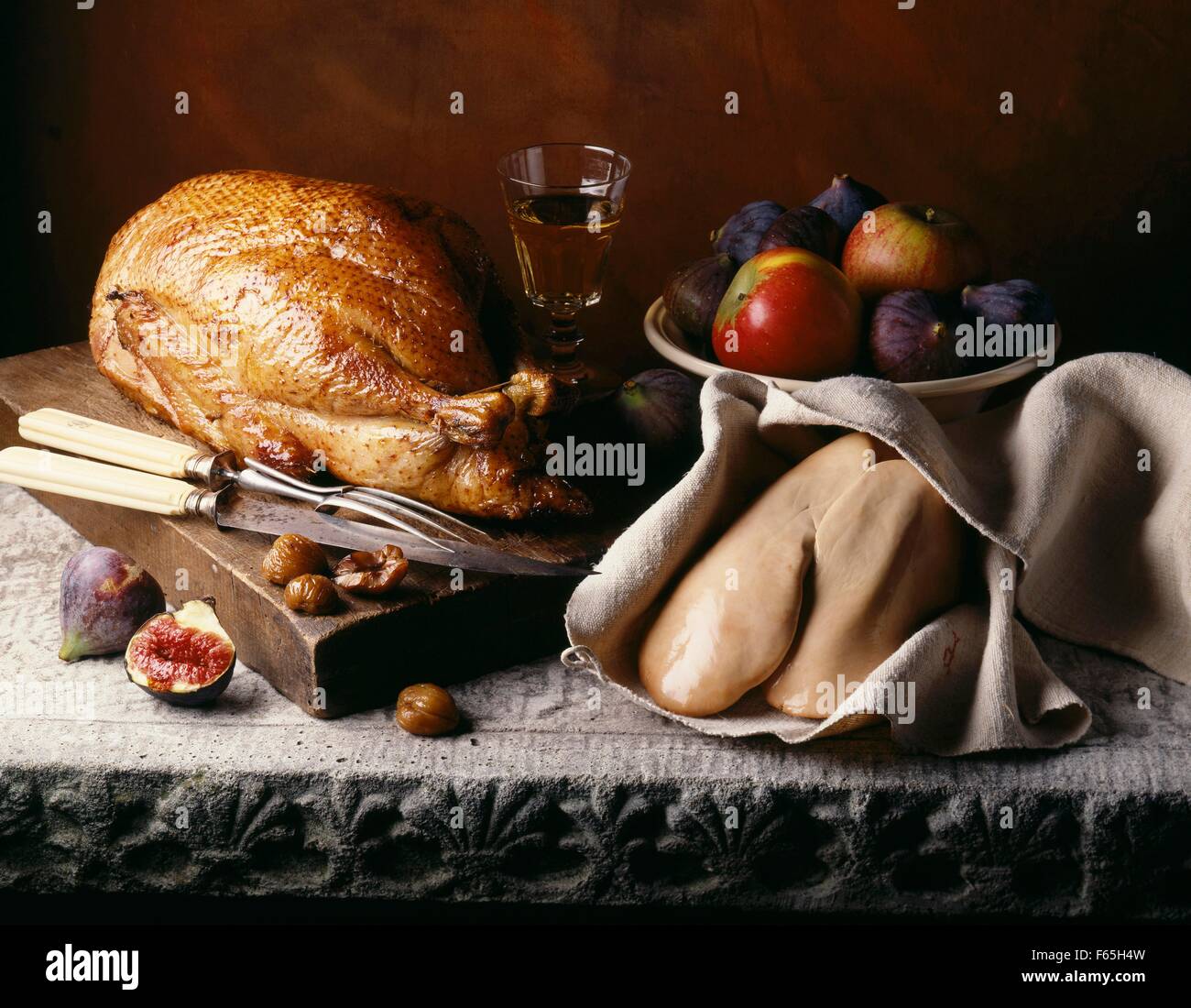 turkey and uncooked foie gras Stock Photo