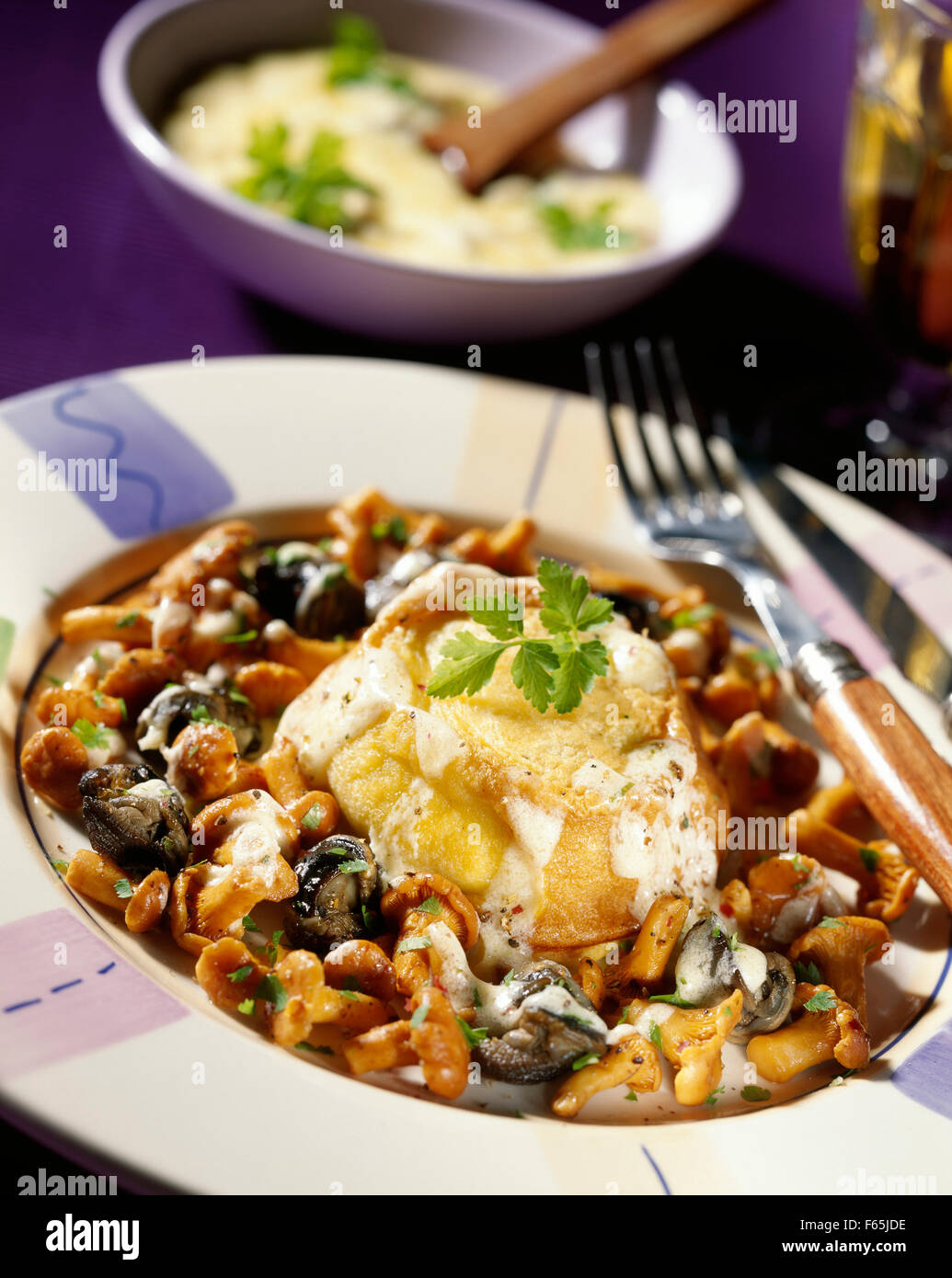 Bourgogne snails with chanterelles Stock Photo Alamy
