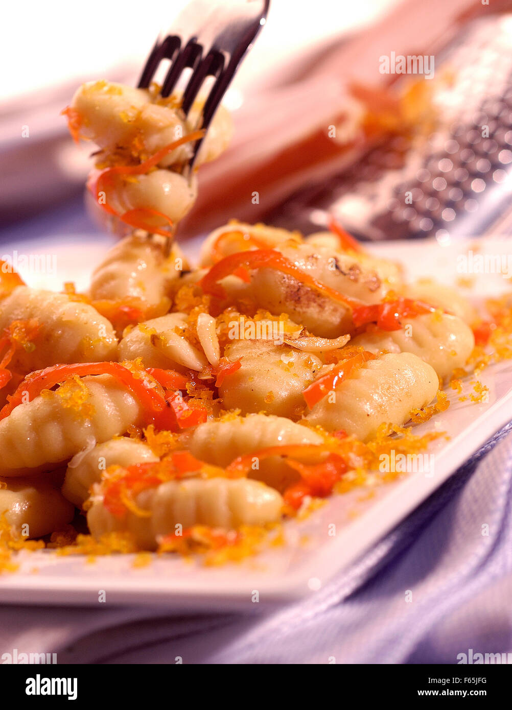 Gnocchi with poutargue Stock Photo