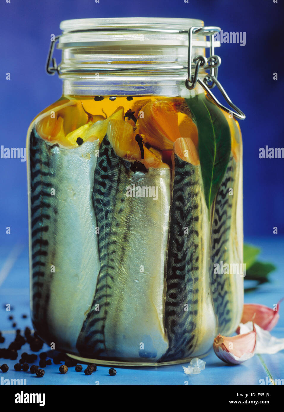 bottled mackerel Stock Photo