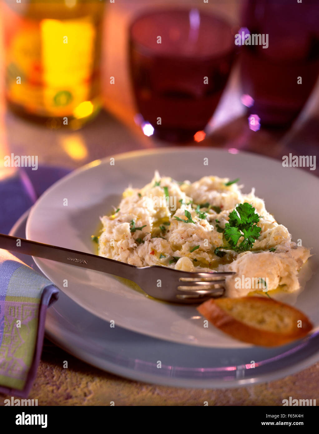 Cod brandade with olive oil Stock Photo