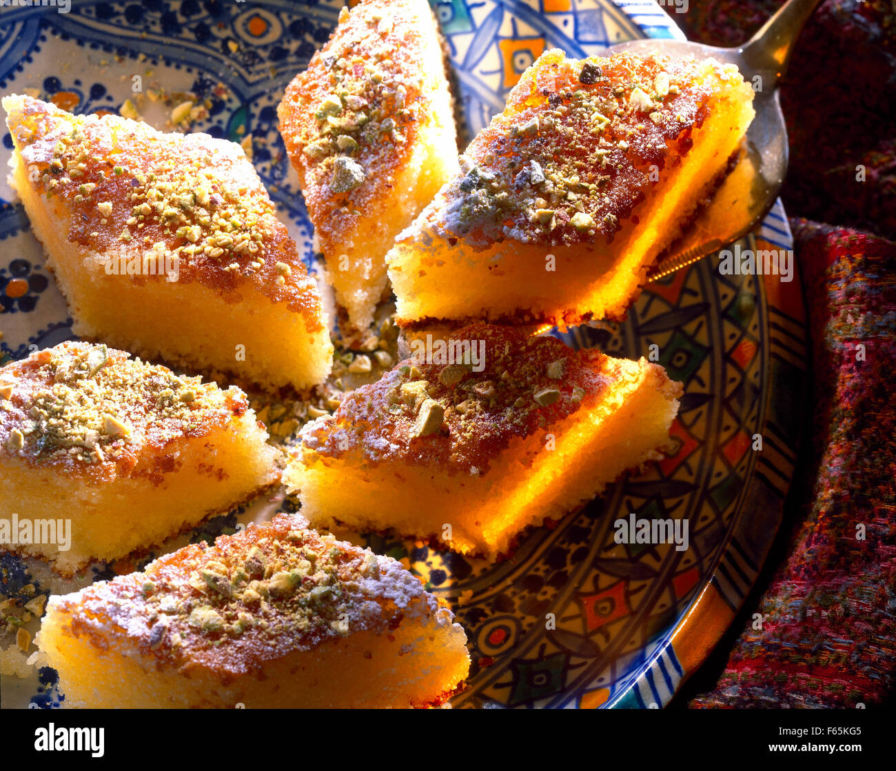 Nammoura :semolina with fermented milk and pistachios Stock Photo