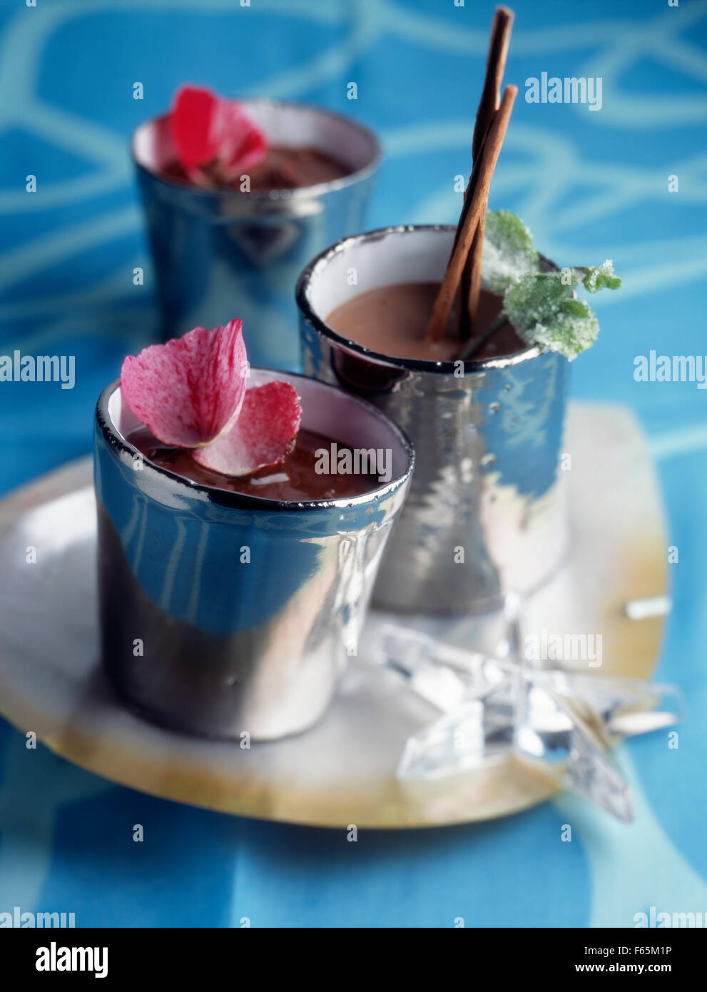fancy pots of chocolate cream Stock Photo