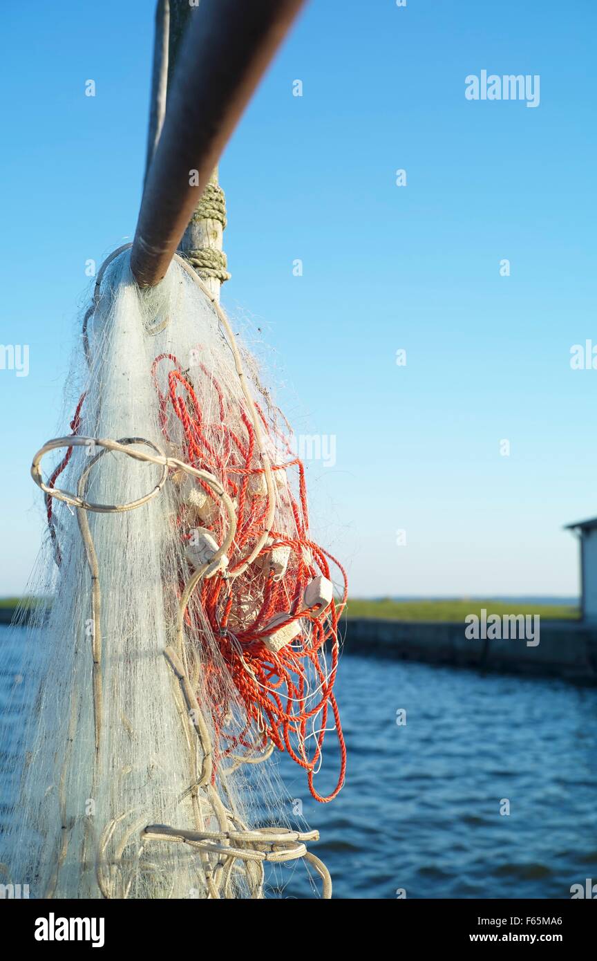 A fishing net at dusj near Kamminke on Stettiner Haff, Usedom,  Mecklenburg-Vorpommern Stock Photo - Alamy